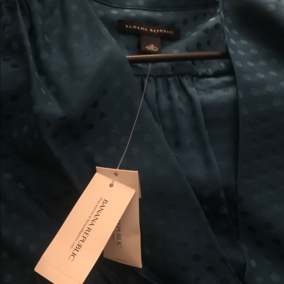 🎄Banana Republic Silk Teal Short Sleeve, Polka Dot Dress Sz 12 NWT! - Picture 8 of 13